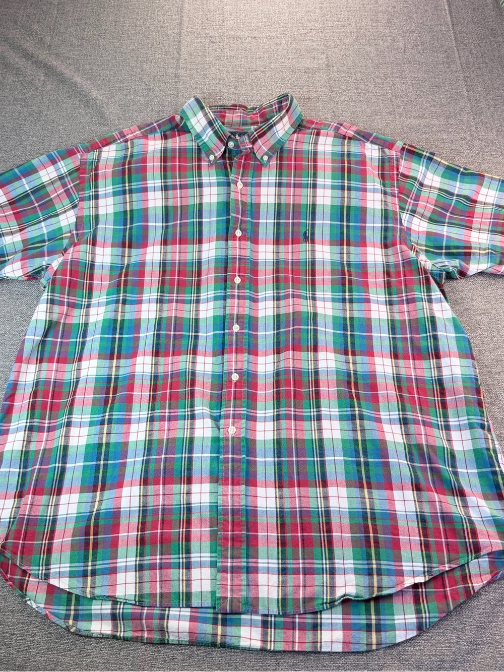 Ralph Loren Men's Classic Short-Sleeve Plaid Button-Down Shirt - Red/Green/Blue